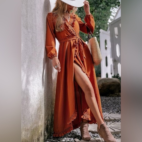 Simplee Apparel Dresses & Skirts - Simplee Apparel Terracotta Long Sleeve Boho western Dress NWT Medium